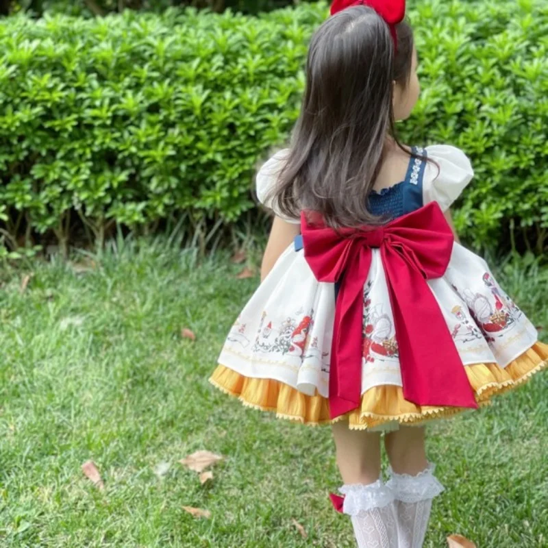 Spanish Bow Snow White Princess Dress Girls Lolita Vestido Children Birthday Eid Easter Party Ball Gown Kids Lace Boutique Cloth