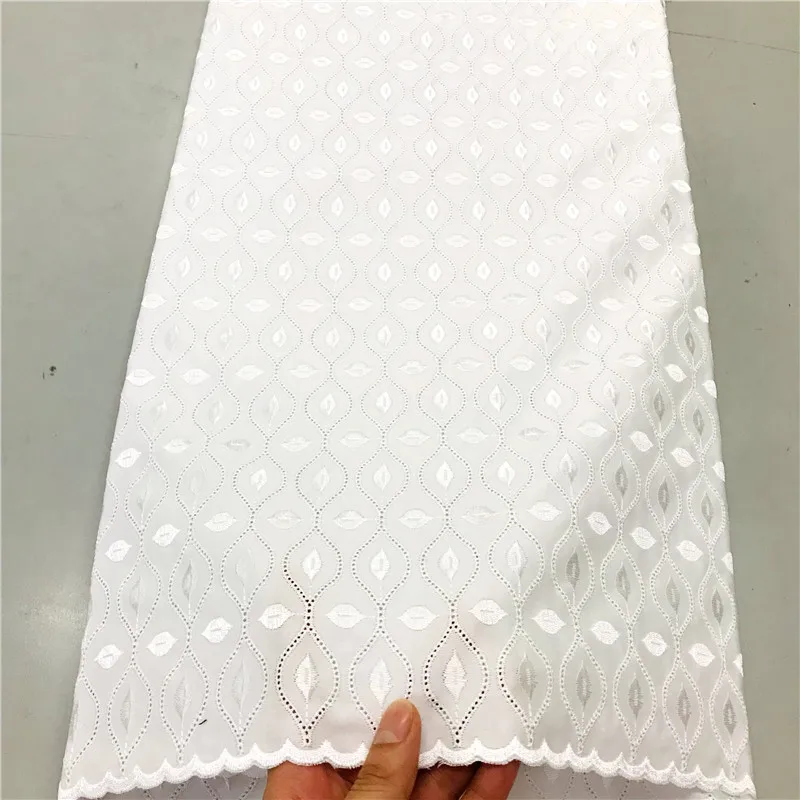 5 Yards Nigerian 100% Cotton Polish Satin Embroidery Fabric High Quality Swiss Voile Lace Material For Men Dubai Style YL011801