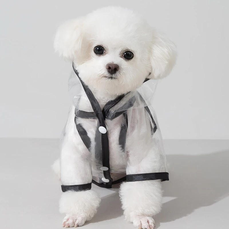 Black Border Transparent Two Feet Waterproof Dog Raincoat Small Medium Dog Golden Fur Big Dog Poncho Teddy Out Rainy Cape