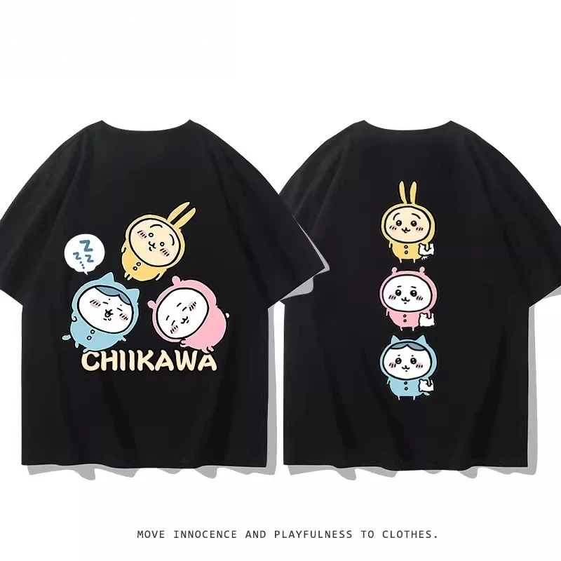

Футболка MINISO Chiikawa Kawaii Animation, уличный спорт, повседневная, свободная, удобная, детская, хлопковая, с коротким рукавом