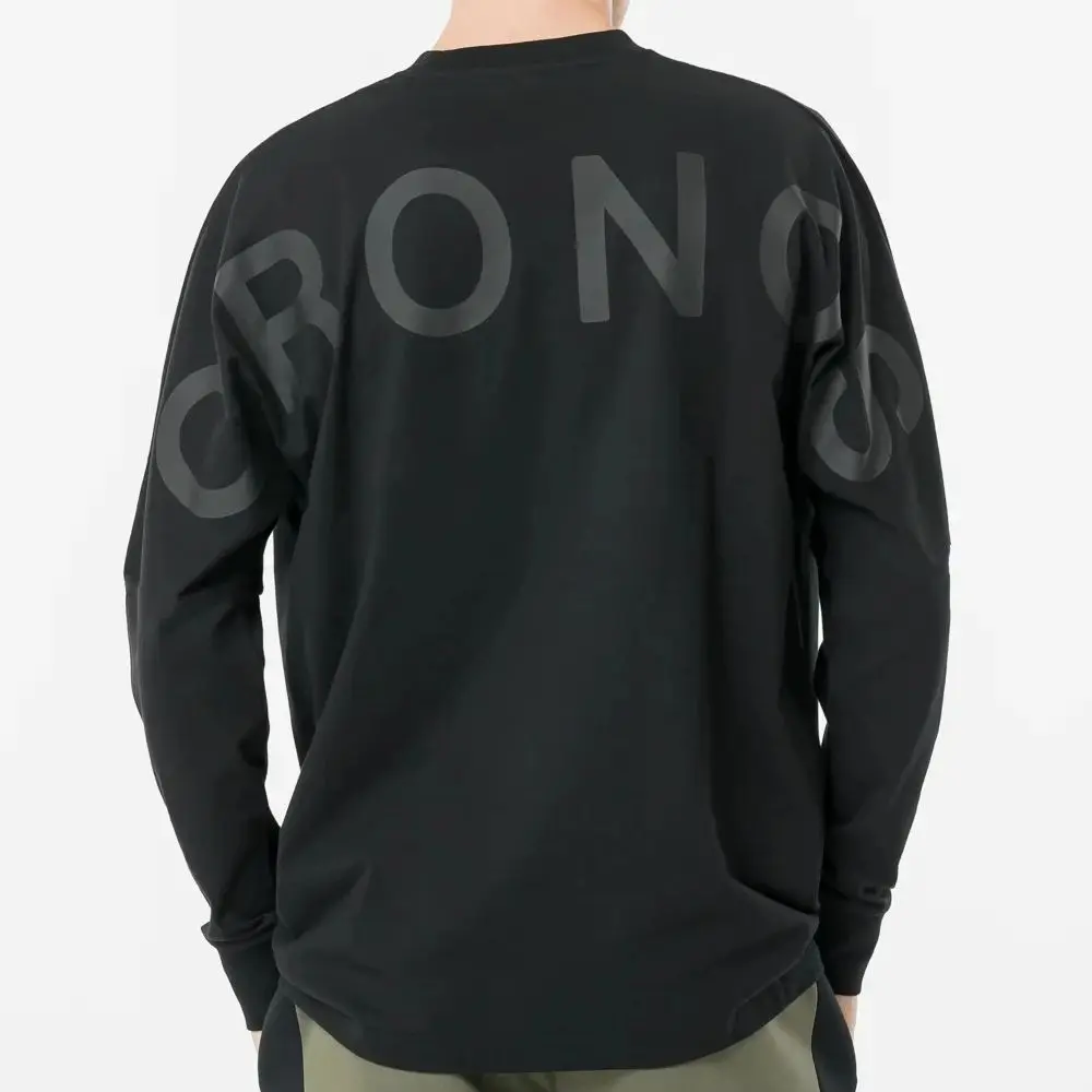 

CRONOS Icon Dolman L/S TEE【ЧЕРНАЯ】Мужские хлопковые футболки с длинным рукавом Футболка для бодибилдинга и фитнеса Весна-Осень Спортивная одежда для спортзала Топ