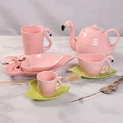 Modern and Simple Flamingo Series Ceramic Cup Set European Household Flower Tea Coffee Cup Kettle Saucer Plate