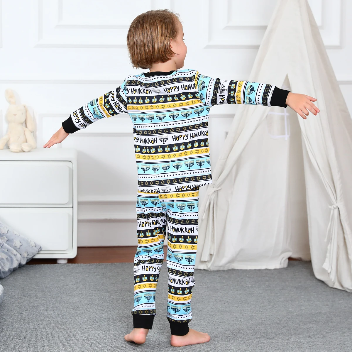 Hanukkah Pajamas Kids Pyjamas Boys Toddler Chanukah Candle Lgnite Nine Lamp Holders Homewear Infant Gift Clothes Winter Pjs