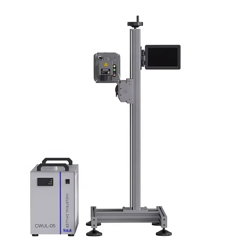 Yaomatec 5W UV Laser Printer Online Flying Laser Marking Machine for Food Plastic Package Pouch Date Printing