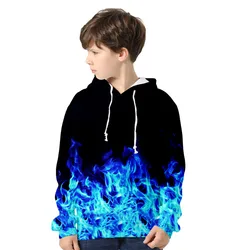 3 to 14 years Kids Hoodie Blue And Purple 3D Fire Flame Clothing Boys Girls Hoodies Sweatshirt Harajuku Coat