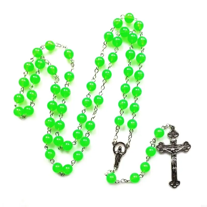 Glow in Dark Rosary Beads Luminous Noctilucent for Cross Necklace Catholicism Religious Jewelry Prayer Gift for Women Men D0LD