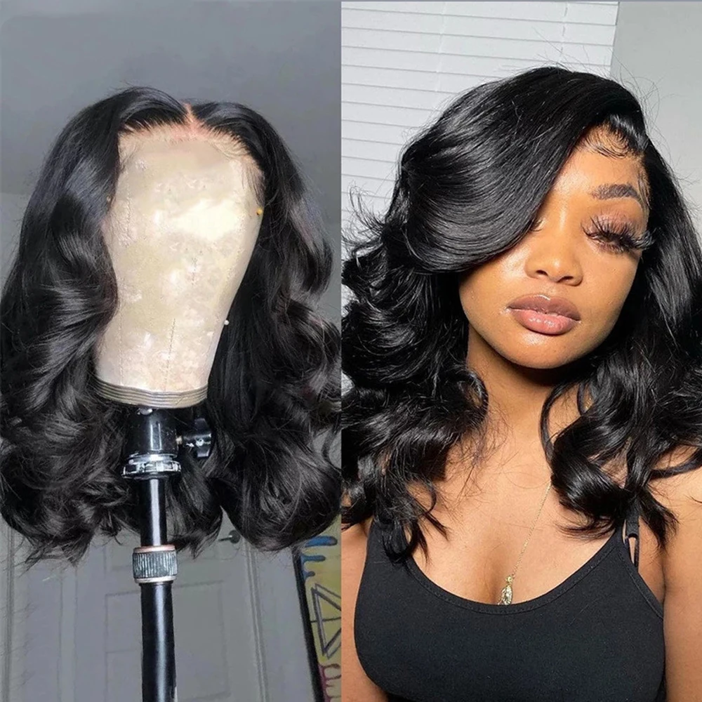 Wavy Synthet Soft Light Black Medium Length Wigs for Women Middle Part Synthetic Hair Wavy Wig with Upgraded Strands