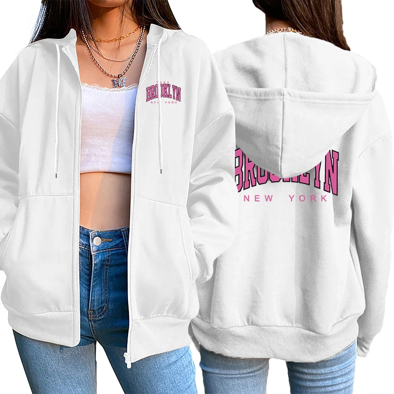 

Women's Sweatshirt Fashion Hot Sale Zipper Cardigan Hooded Printing Outfit Casual Jogging Top Clothing Lady Versatile Sport Coat