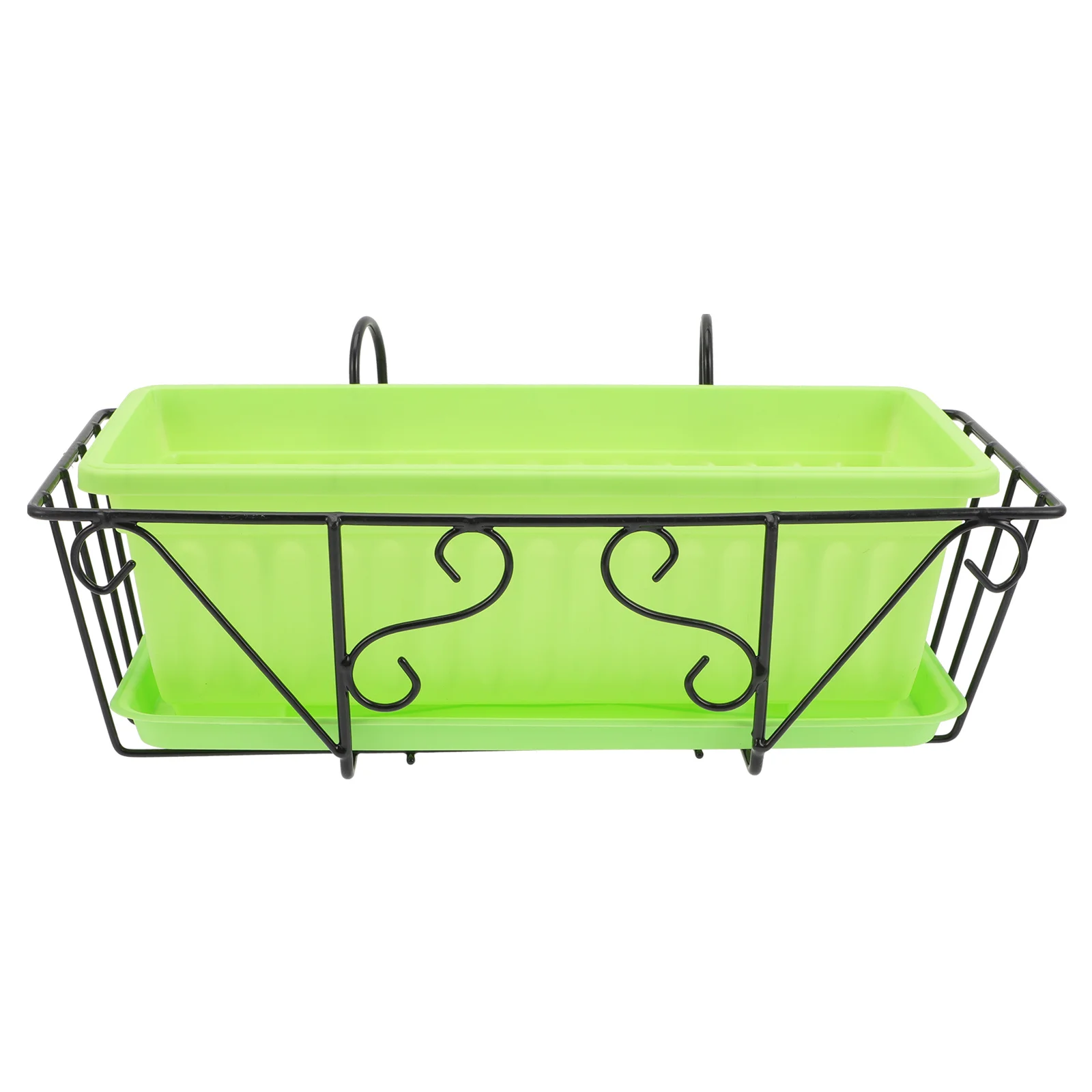 

1Set Rectangular Suspension Flower Pot Durable Plastic Vegetable Growing Container Balcony Planting Pot with Iron Rack Tray