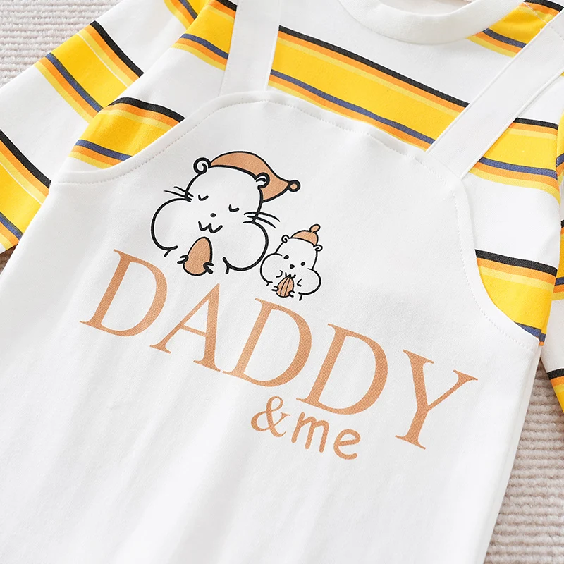 Spring And Autumn Boys And Girls Cute Cartoon Strap Hamster Printed Cotton Comfortable Long Sleeve Baby Bodysuit