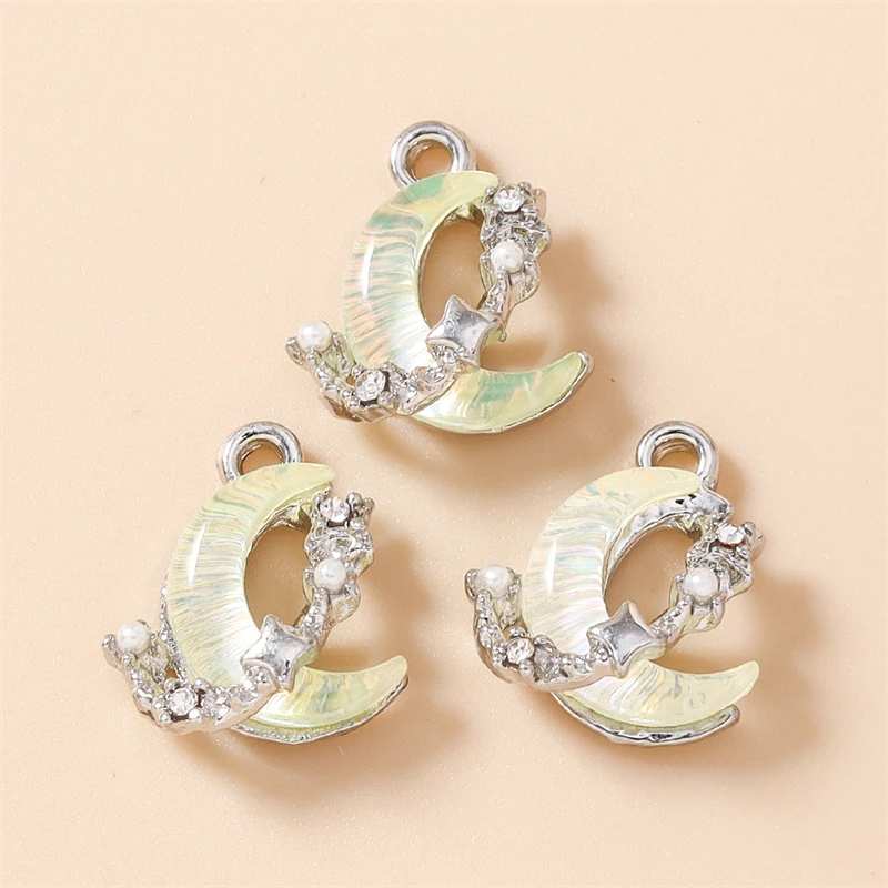 5 Stück 14 x 15 mm niedliche Kristall-Mond-Anhänger für die Herstellung von Ohrringen, Halsketten, Armbändern, DIY-Handwerk, Schmuckzubehör – Detail 15