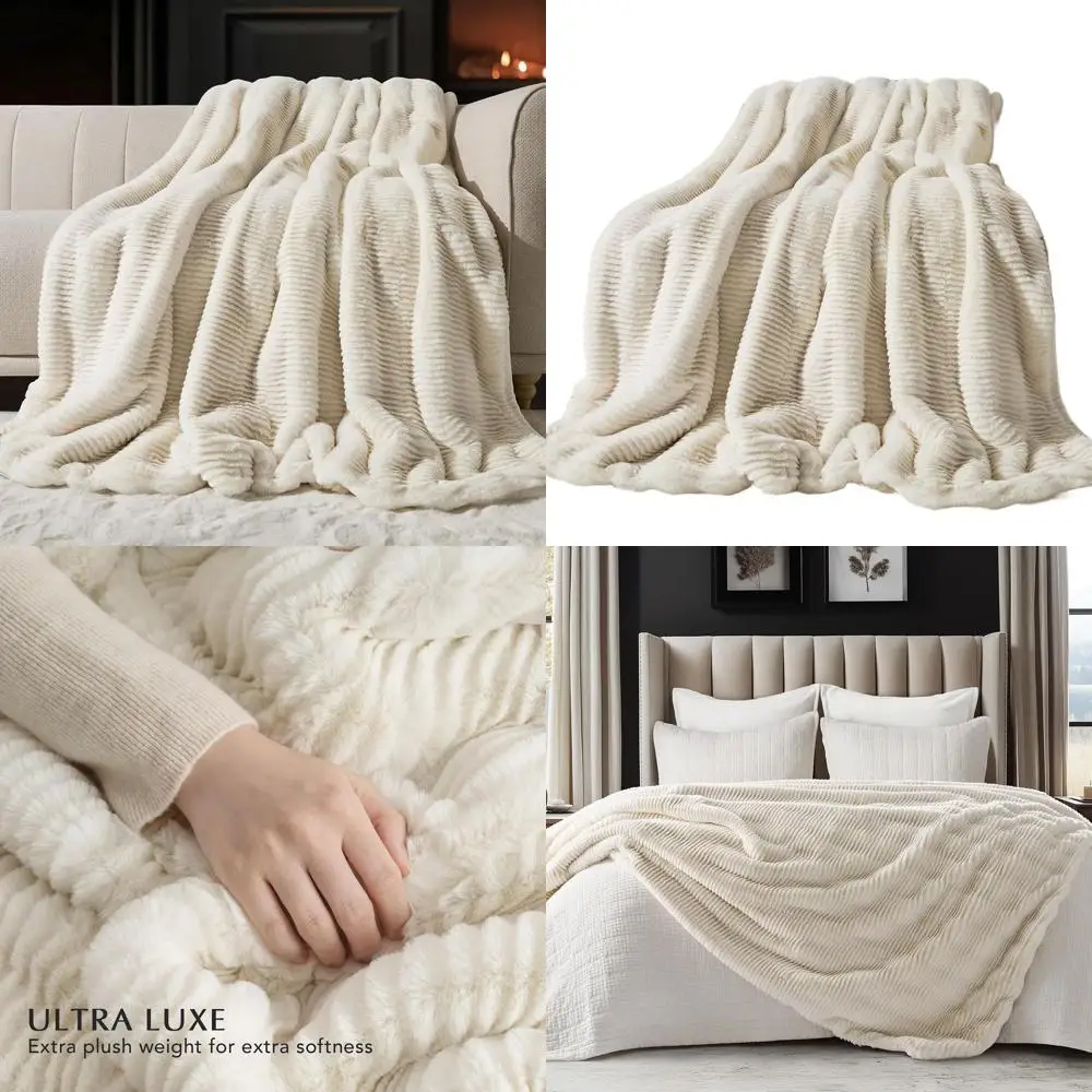 

Luxury Plush Faux Rabbit Fur Throw, 920GSM, Ivory White, 60x80