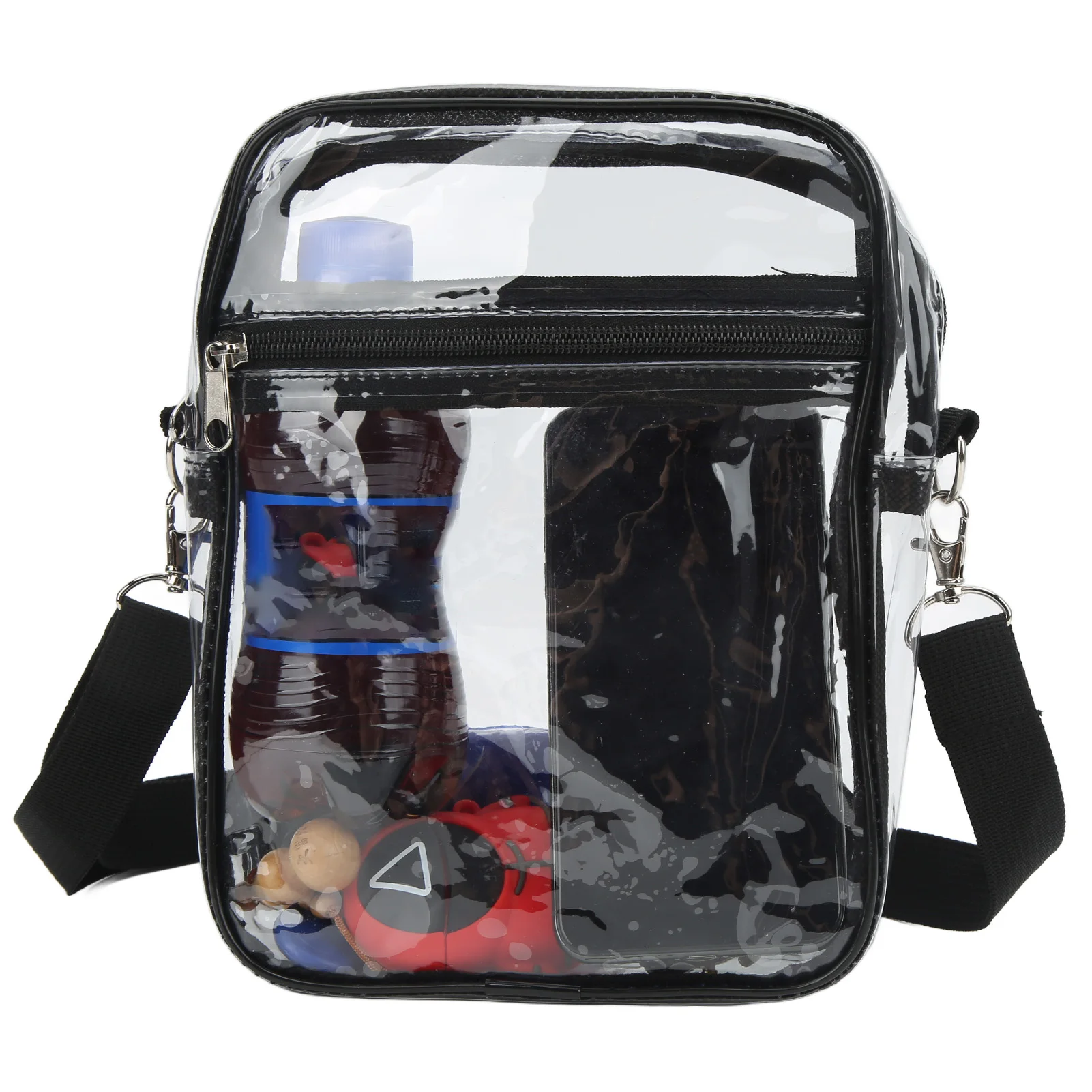 Clear Messenger Bag Stadium Approved Transparent Black PVC Shoulder Bag for Work Business with Zipper 1 Piece L Size
