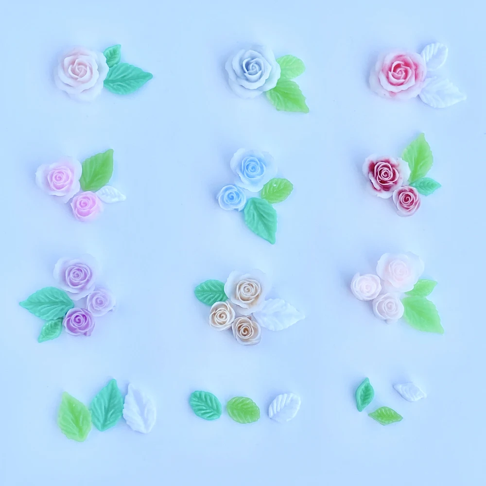 

Mini Resin Carvings of Flowers Luminous Nail Charms 3D Colored Rose Leaves Craft Supplies for Nail Art Scrapbook Accessories