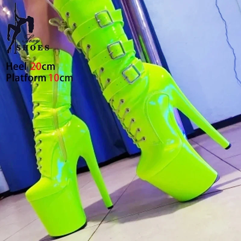 20cm Thin High Heels Ankle Boots Platform Unisex Botas Stripper Gothic Belt Buckle Pole Dance Heels Women Buckle Party Shoes