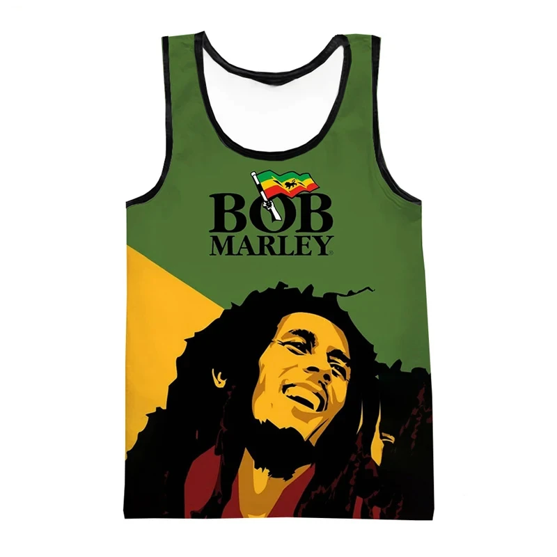 Summer New Hot Singer Bob Marley Vest 3D Hip Hop Trendy Men\'s Sleeveless Tank Tops Reggae Music Top Fitness Oversized Streetwear