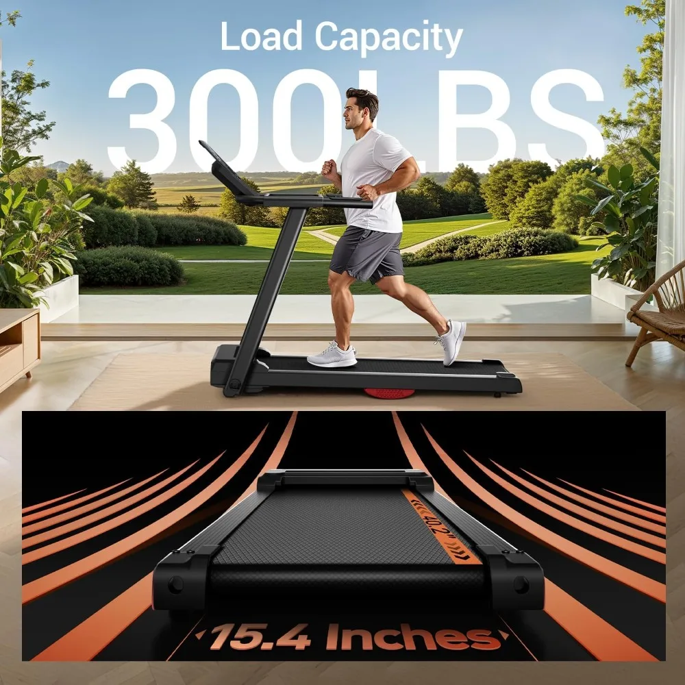 

Quiet Brushless Folding Treadmill with Heart Rate Sensor, Dual Cushion System, 300lbs Weight Capacity, Holder for Cup & Phone