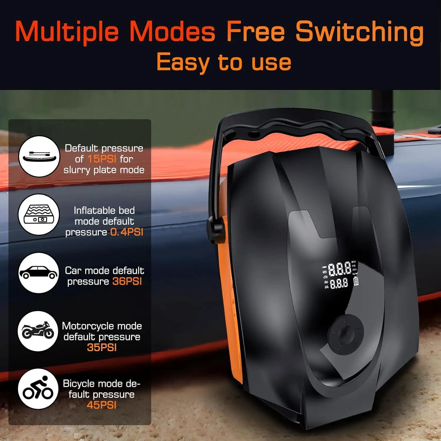 50PSI Electric Air Pump for SUP, Car, Bike - Fast Dual Stage Inflation with Auto Shut Off