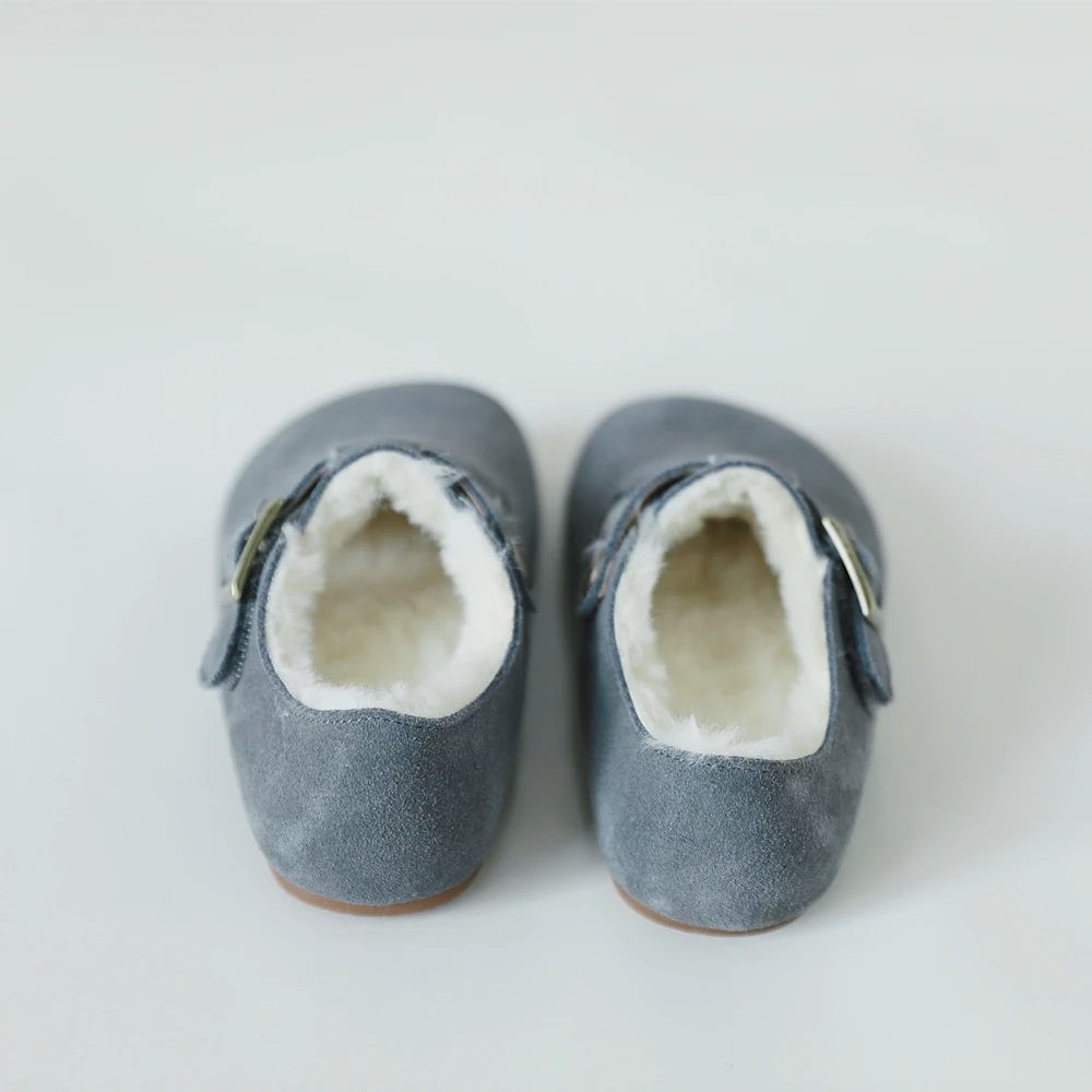 Suede Leather Girls flat shoes Genuine Leather warm Cloud plush Children\'s snow shoes cozy Boys Birkenshoes Kids casual shoes