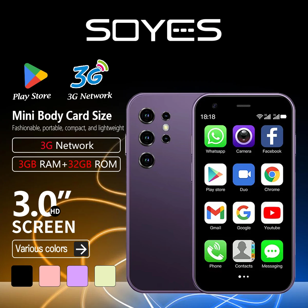 هاتف ذكي Mini24 Android، 3 بوصة، 3G، ثنائي الشريحة، وضع الاستعداد المزدوج، مدمج ومحمول، دعم GPS، الإصدار العالمي