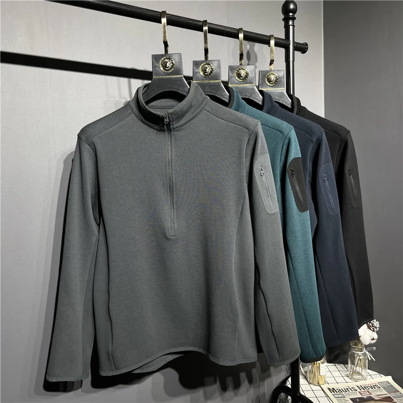 

Smooth Hand Feel Long Sve Casual Crew Ne Sweatirt Men's Faion Ci Sle Straight Tube Fit Youth Zipper Closure