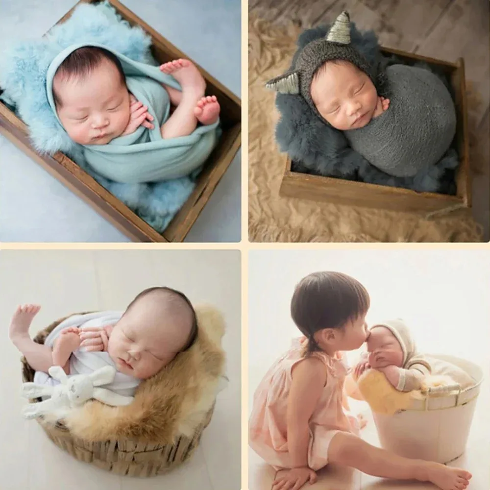 Newborn Photo Shooting Background Blanket For Baby Girl Birth Infant Accessory Winter Faux Rabbit Fur Newborn Photography Props