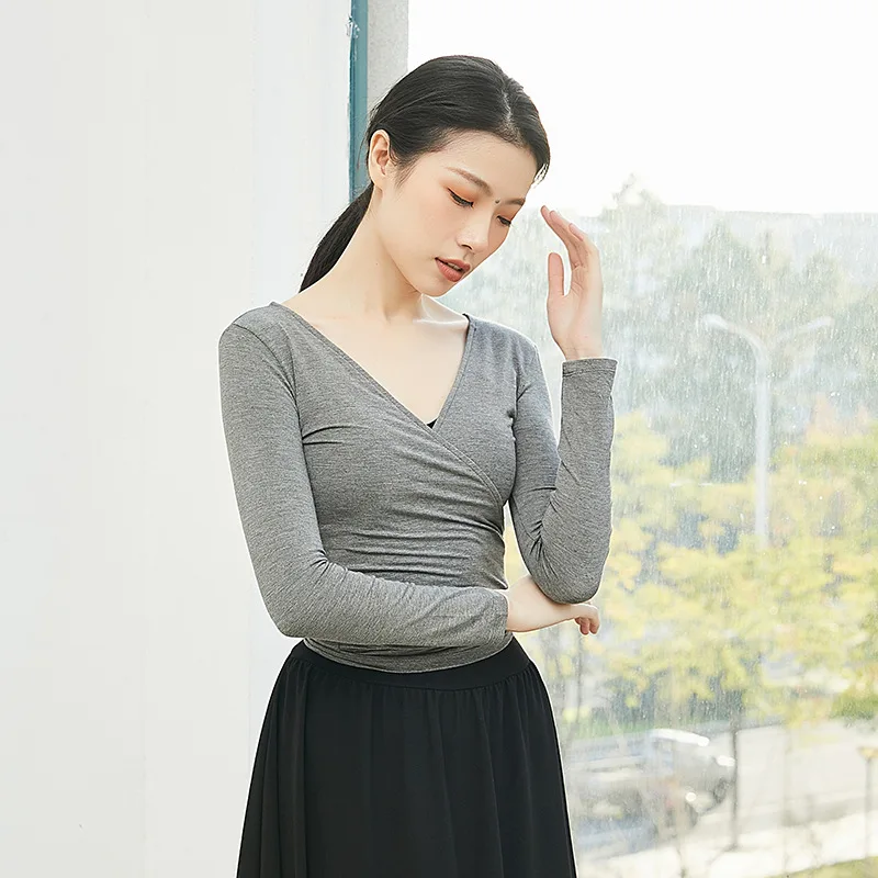 Ba Lê Crop Tops Nữ Khiêu Vũ Huấn Luyện Áo Thun Tay Dài Cô Gái Trang Phục Nữ Nhảy Múa Quần Áo Vũ Công Mặc Quần Áo Tập Yoga