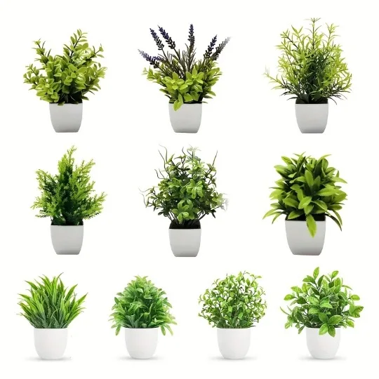 1 künstliche Pflanzen, Bonsai-Eukalyptusblätter, kleine grüne Topfpflanze für drinnen und draußen, Haus, Garten, Zimmer, Tischdekoration