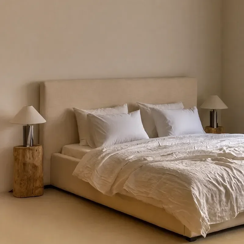 Modern Linen Nordic Simple Master Bedroom Art Bed Soft Light Luxury Double Bed Cream Small Apartment Princess Style