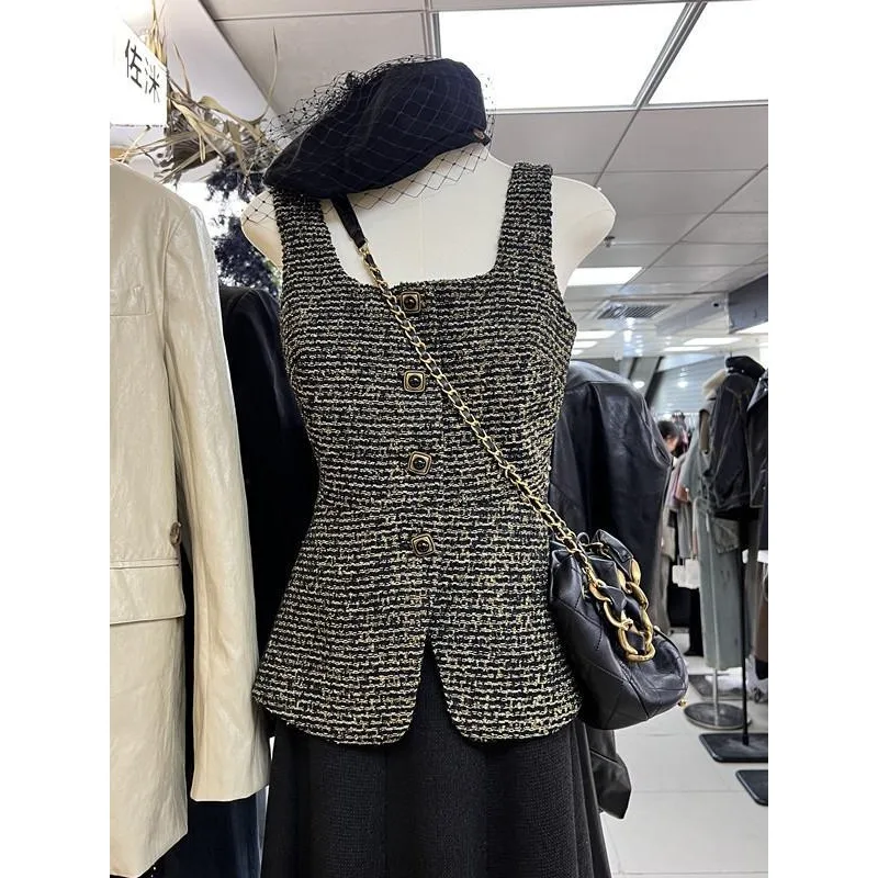 

Летний новый стиль во французском стиле с квадратным воротником на талии, жилет без рукавов для похудения