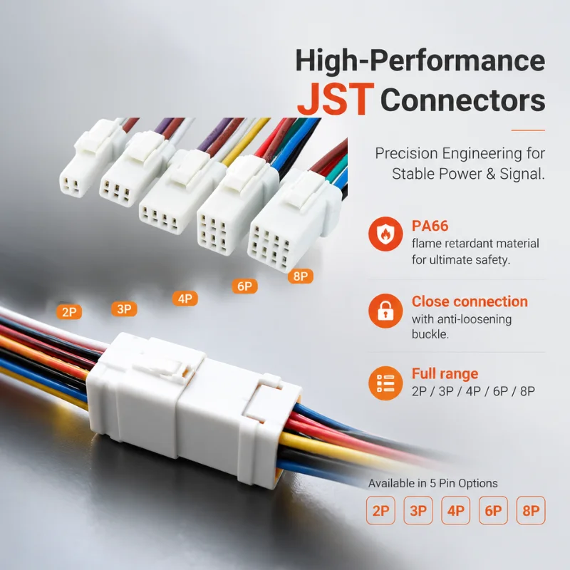 JST Sealed Waterproof Connector Wire Plug 2P 3P 4P 6P 8P Male Female Automotive Electrical Socket with Cable 0.6mm Pins