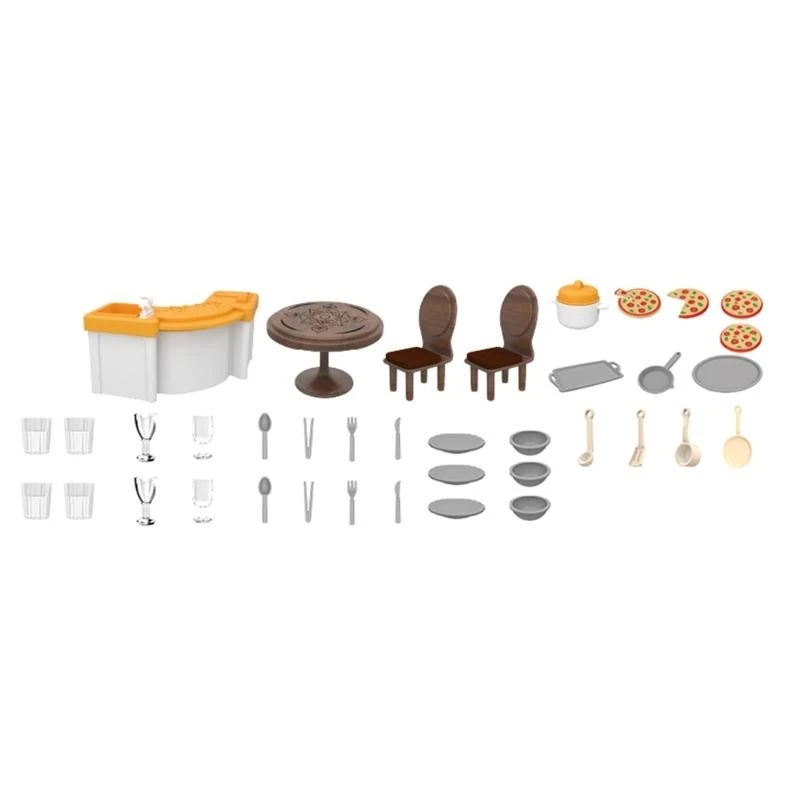 Ensemble meubles miniatures cuisine / salle bain / scène chambre affichant des accessoires