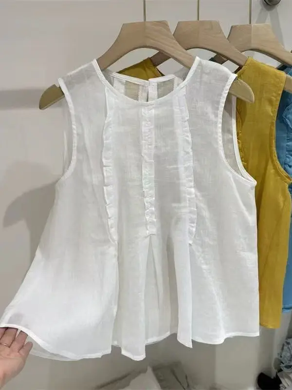 

Unique White Strapl Vest Women's Outerwear Summer Beautiful Svel Top Korean Sle Loose Fit round Ne Thin Material