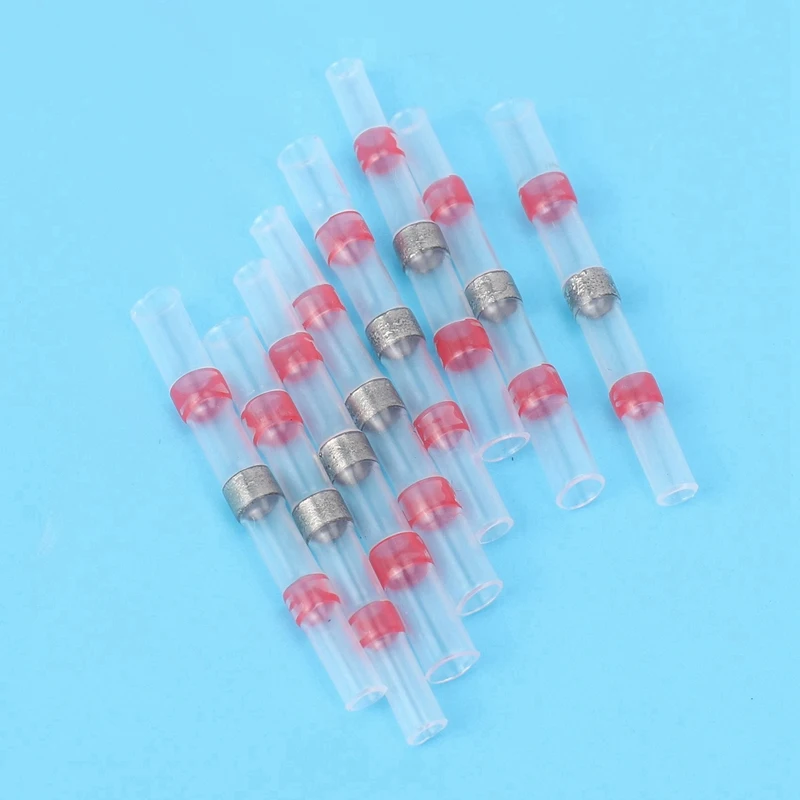 300Pcs Solder Seal Wire Connectors, Heat Shrink Butt Connector Waterproof Insulated Electrical Butt Terminals Red