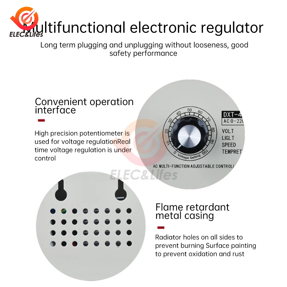 SCR Dimmer Portable Speed Temperature Light Voltage Adjustable Regulator AC 110V 220V 4000W Compact Variable Voltage Controller