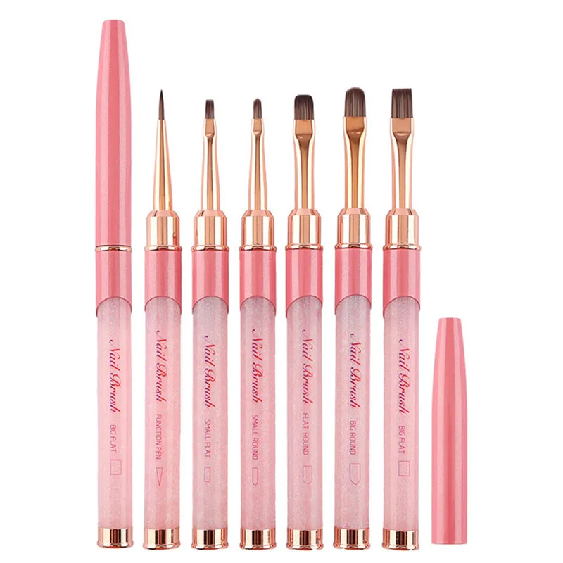 

6 стилей, розовый набор кистей для ногтей, кисти для рисования линий, кристаллический акриловый тонкий лайнер, ручка для рисования, маникюрные инструменты, УФ-гель