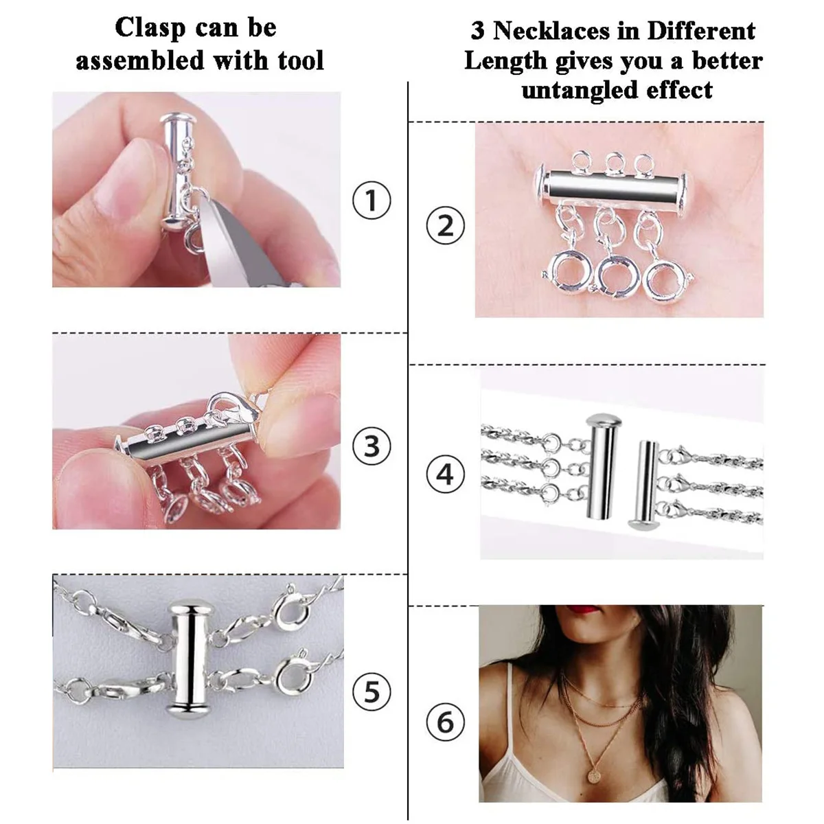 

8Pcs Pearl Buckle Slide Lock Clasp Multi Strands Slide Tube Clasp Alloy Necklace Connector Jewelry Layered Buckle Bracelet DIY