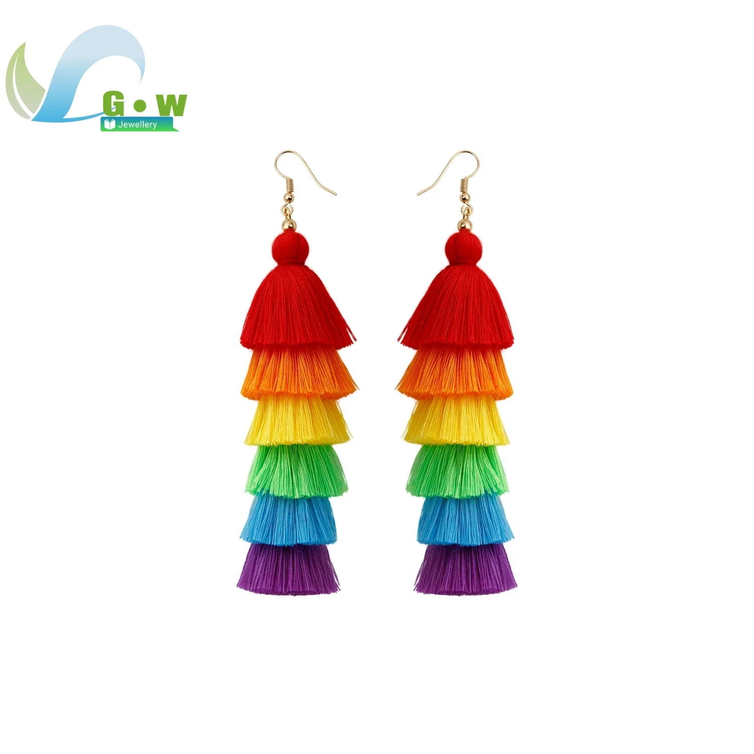 Handcrafted Bohemian Rainbow Tassel Earrings Vintage Design Long Length Flattering Holiday Style European American Social Media