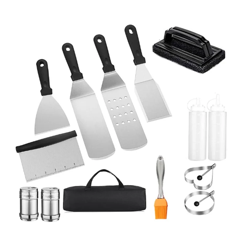 14Pcs Stainless Steel Spatula BBQ Tools Portable Outdoor BBQ Tool DIY Grill Griddle Scraper Kitchen