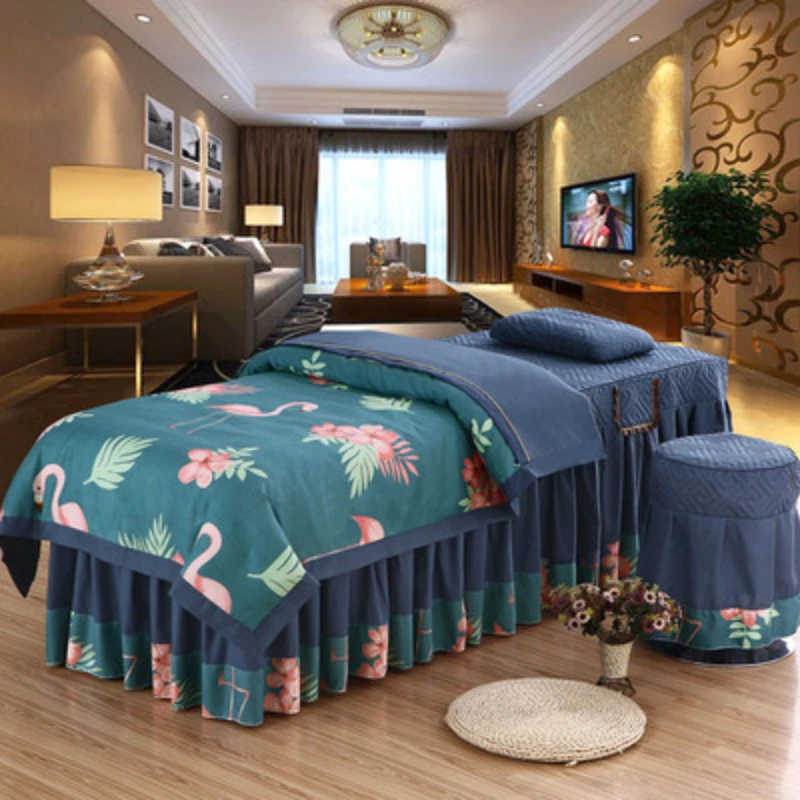 

Skin-friendly Beauty Salon Bedding Set 4pcs Massage Spa Use Bed Linens SheetsBedskirt Stoolcover Pillowcase Quilt Cover Sets