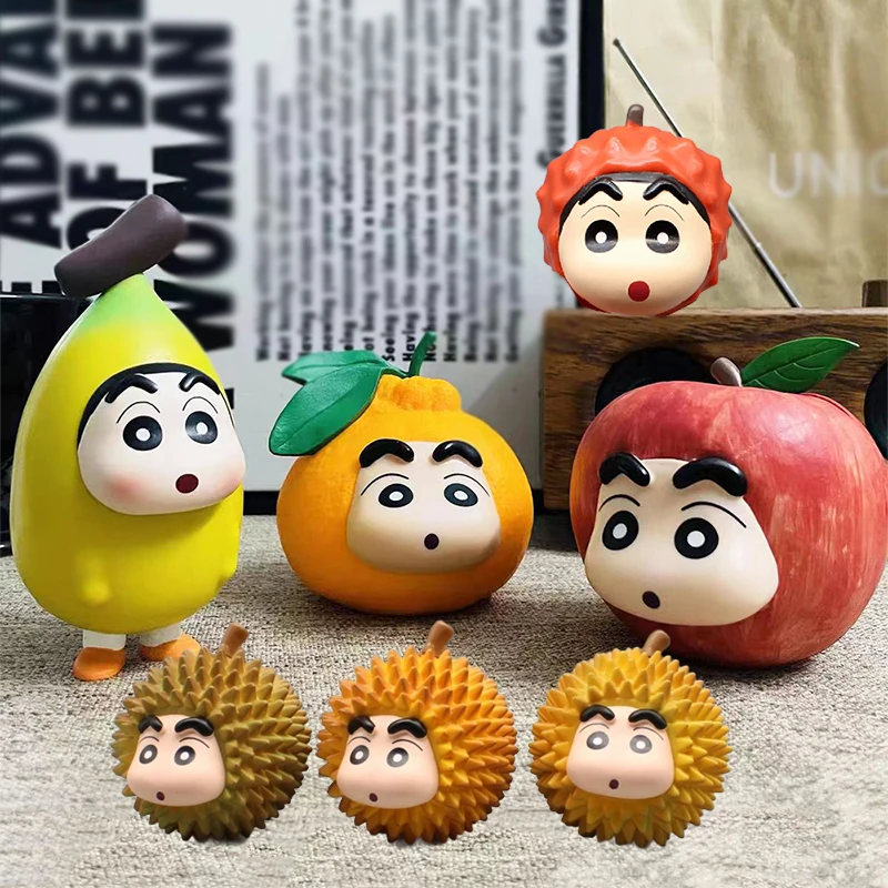 

Anime Funny Crayon Shinnosuke Figure Shin Chan Fruit Series Cute Nohara Action Figure PVC Car Decoration Interior Cartoon Toys