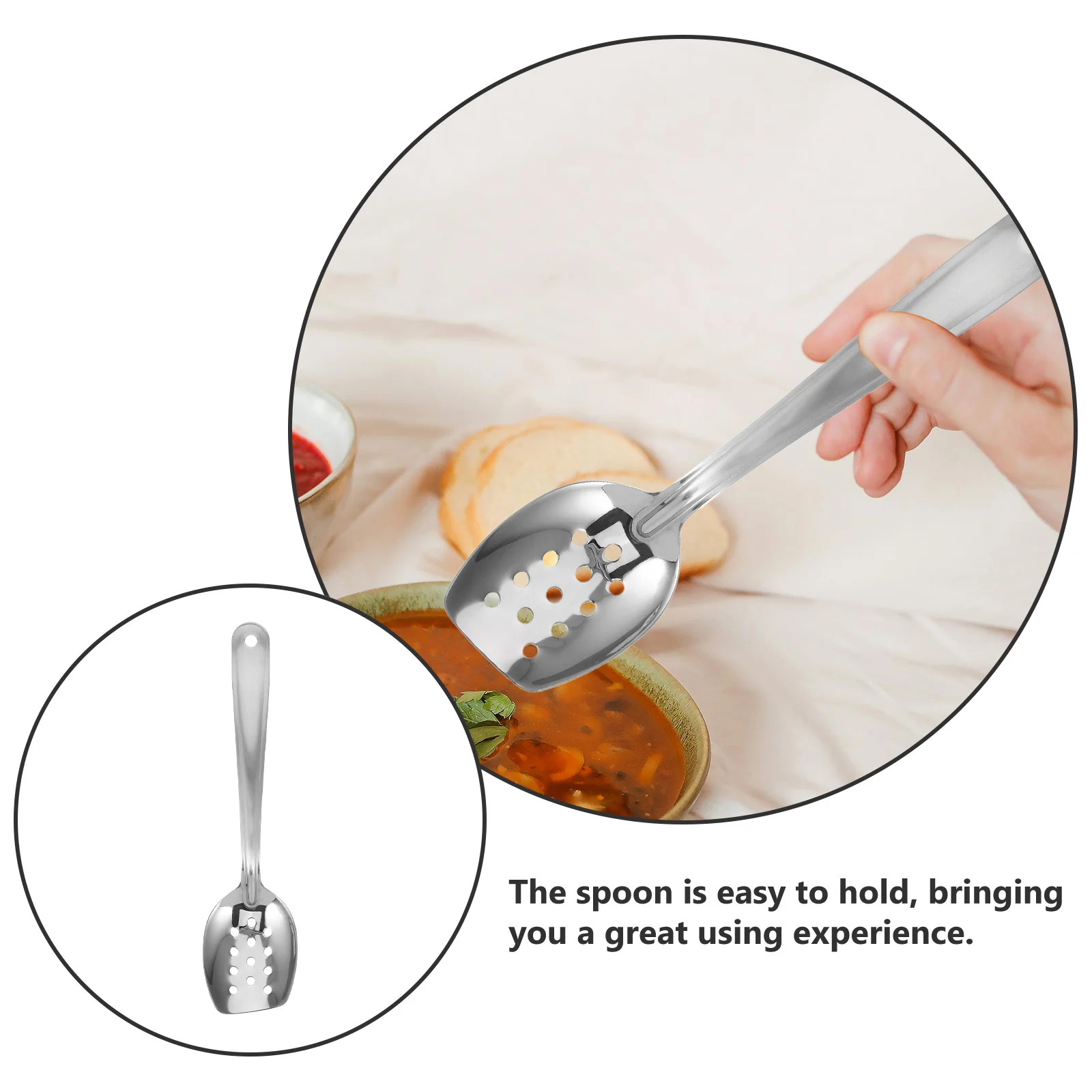 ملعقة تقديم كبيرة مشقوقة من الفولاذ المقاوم للصدأ لبوفيه فندق مطعم سلطات الخضروات أداة المطبخ ملعقة مثقوبة