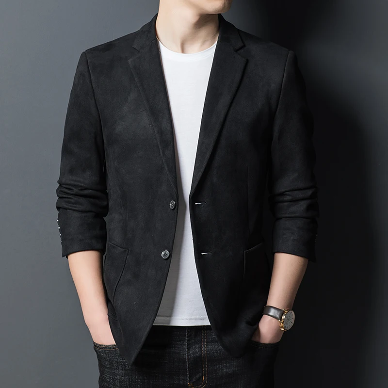 Men Khaki Black Blazers Subtle Pattern Fleece Fabric Outfits Old Money Slim Fit Notched Lapel Single Breasted Design Attire