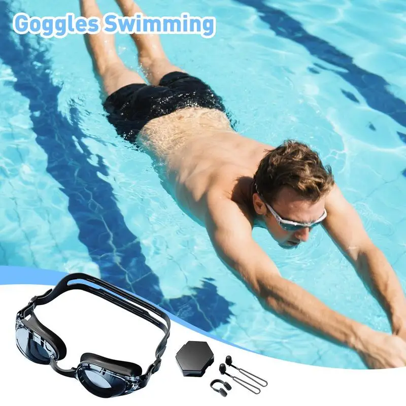 

Swim Goggles Anti Fog Pool Goggles Adult Adjustable Strap Anti-scratch Protective Nose Clip Earplugs Eyeglasses Set For Women