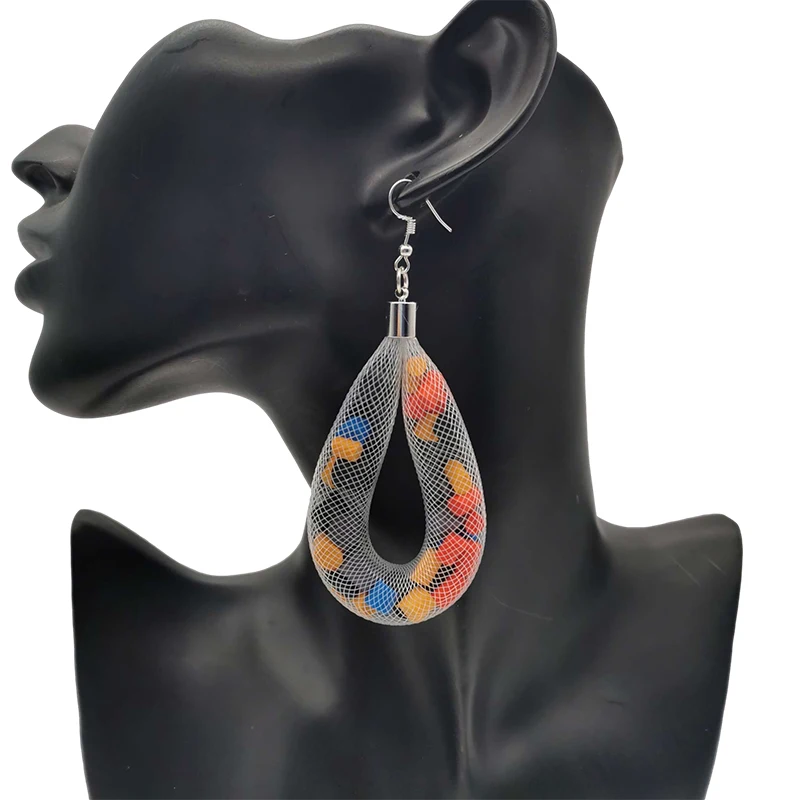 New Bohemian Style Handmade Hollow Mesh Colorful Geometric Accessories Design Rubber Earrings Women Jewelry Retro Style Earrings