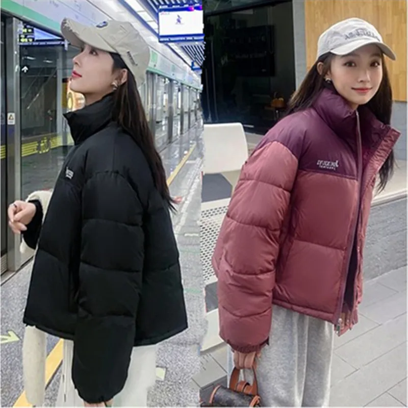 2023 Winter Women\'s Standing Collar Colored Thickened Down Cotton Coat Fashion Korean Version Slim Loose Short Coat