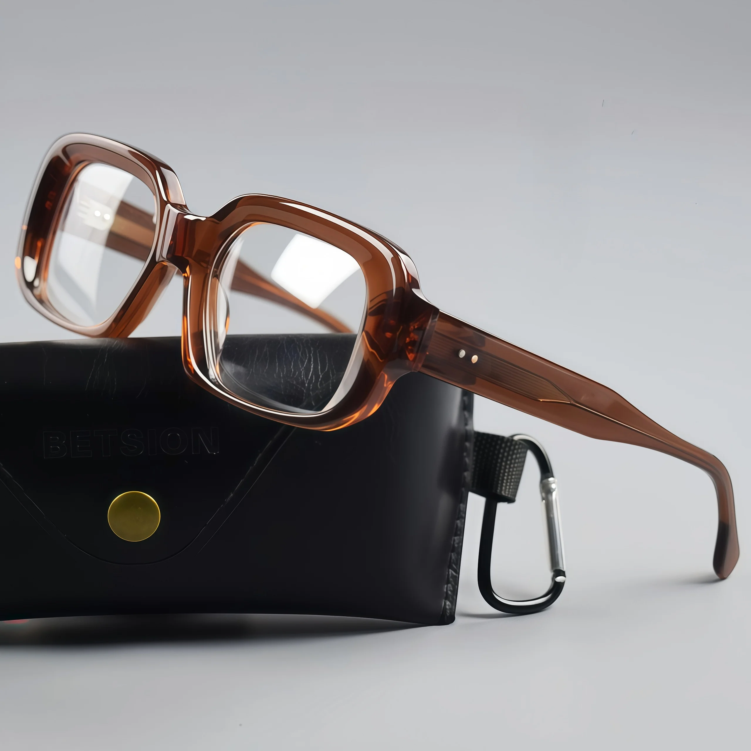 

BETSION Trendy Thick Square Acetate Eyeglasses Frames Men Women Retro Style Classic Glasses 52mm Frame For Daily Wear