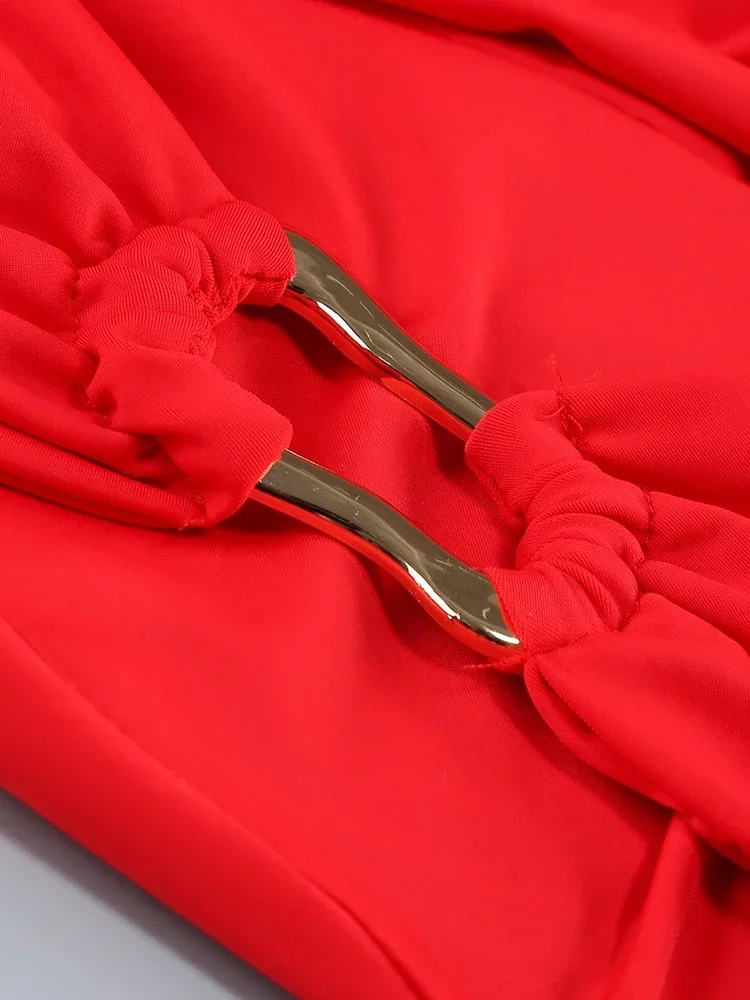 Vestido largo sexi de un hombro con corte Irregular para mujer, vestido rojo sin mangas con hombros inclinados y pliegues, vestidos divididos, vestidos de fiesta de noche