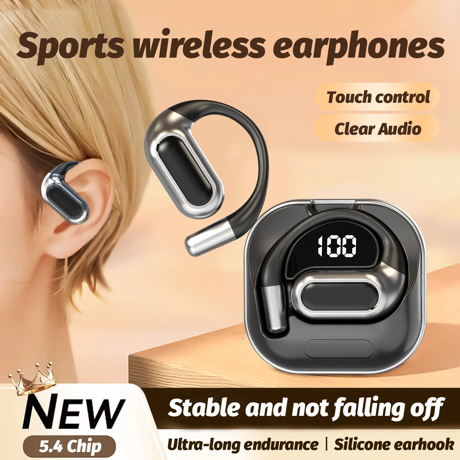 Wireless Bluetooth 5.3 Sports Headphone IPX5 Earbuds w/500mAh Charging Case Ear Hooks Earphones 3D HiFi In-Ear Wireless Headset 