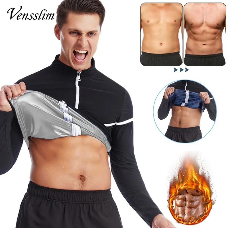 Men Long Sleeves Sauna Sweat Shirts Waist Trainer Body Shaper Zipper Tank Tops Hot Thermo Slimming Workout Weight Loss Suits